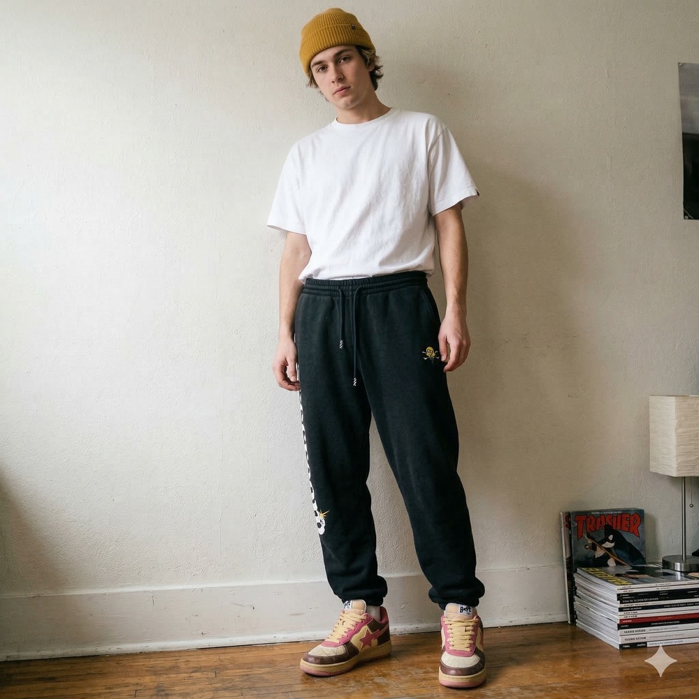 Icecream Isaac Sweatpants Mens Medium Black BBC Cotton Joggers Logo Print‎